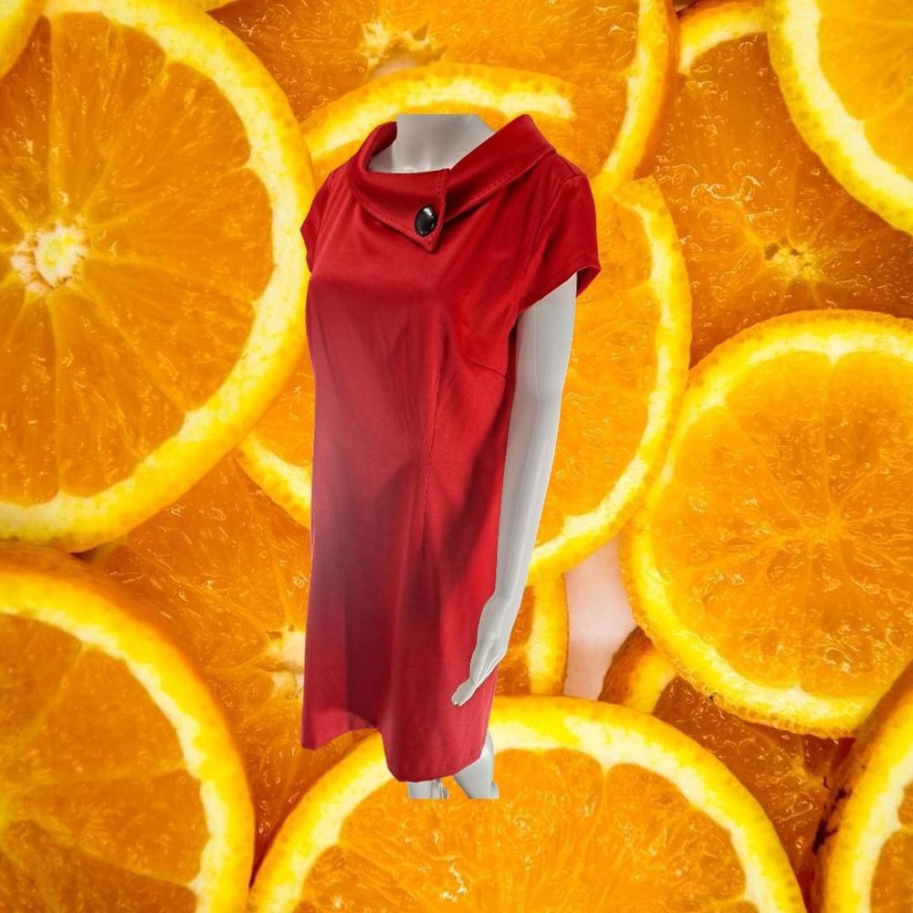 London Time Red Sleeveless Mini Dress with Decorative Collar with Button Size 14